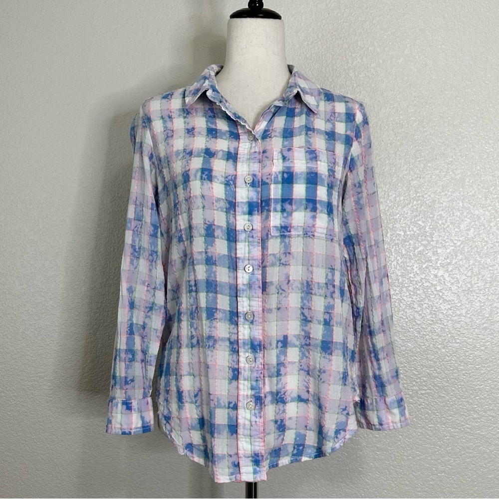 Anthropologie Pilcro Cate Blue Tie Dye Button Down Women's Shirt, Size SP